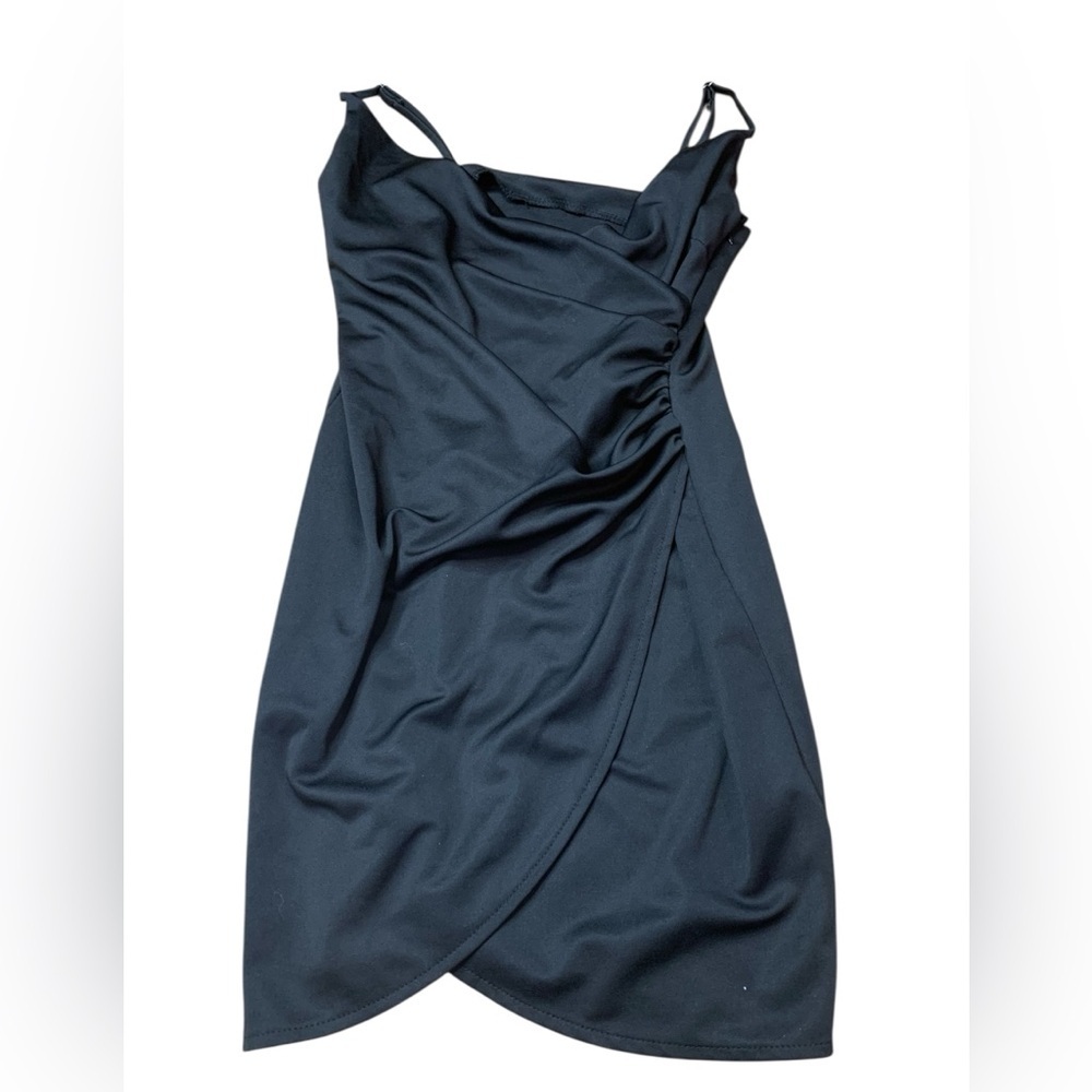 SHEIN Black Cowl Neck Ruched Wrap Mini Dress - Small
